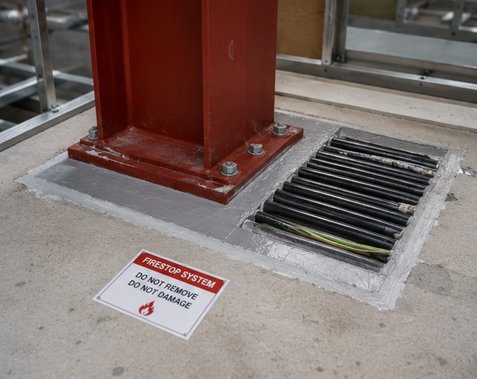 Firestop system around building services